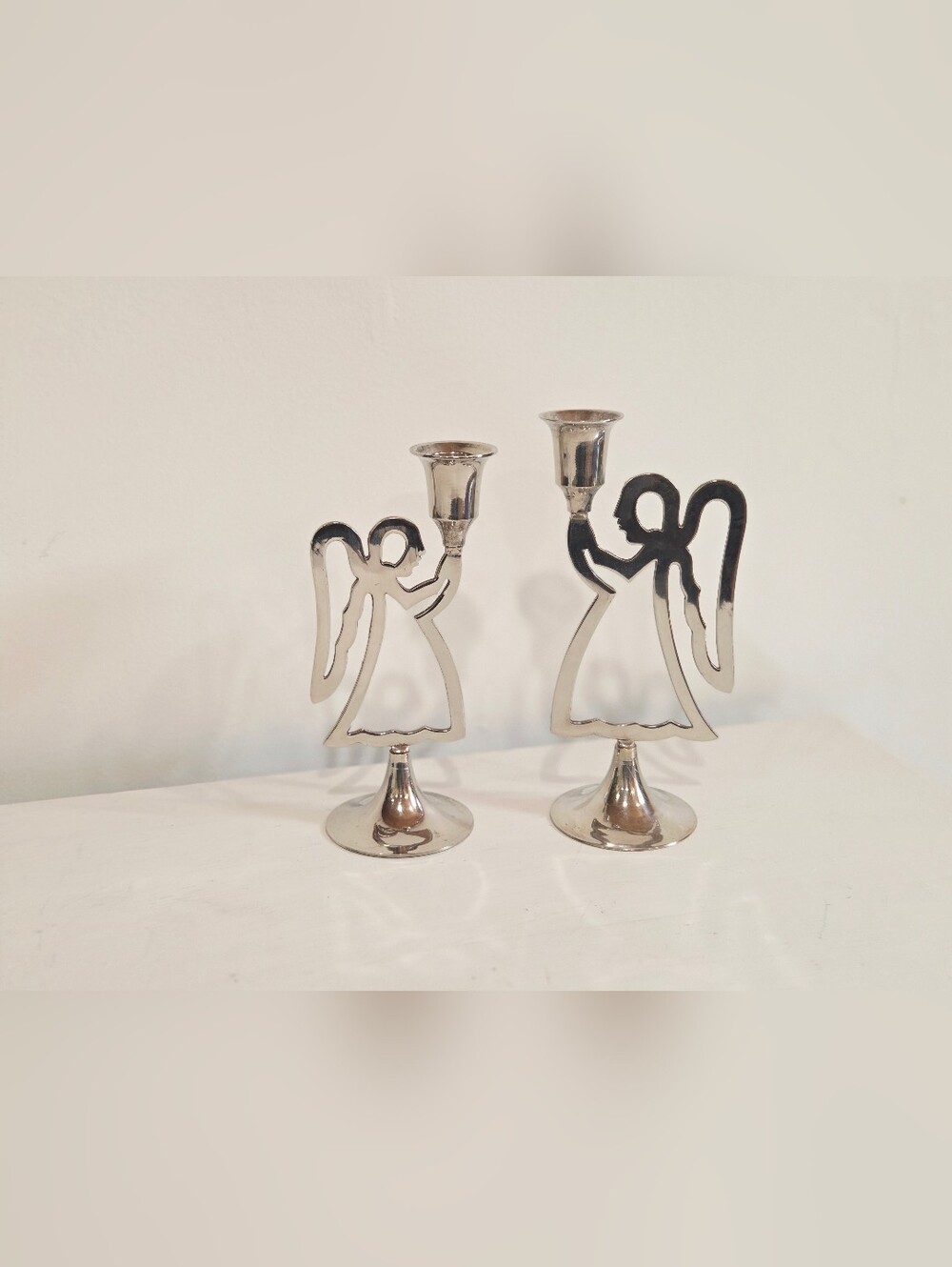 VTG International Silver Co Silver Plated Angel Taper Candle Holders Set of 2